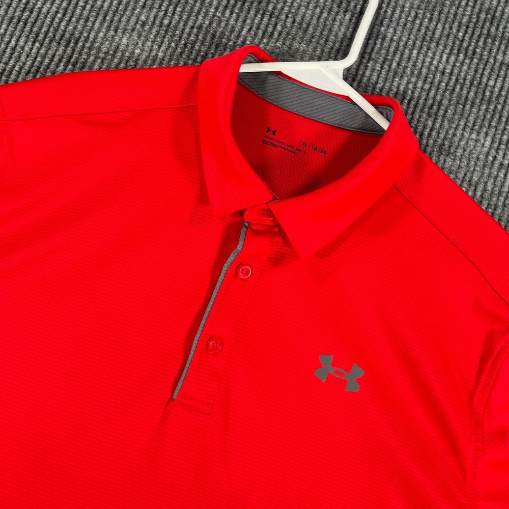 Under Armour Polo Shirt Mens XL Extra Large Red Short Sleeve Loose Fit Golf